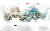 Échantillon, Design ZX0344, Papier peint panoramique Asie Encre Noire Montagne - Sur mesure