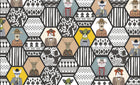 Design ZX0371 — Papier peint Animaux hipster hexagones costumes patchwork — Novomur