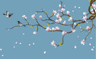 Design ZX0473 — Papier peint Magnolias roses oiseaux bleu chinoiserie — Novomur
