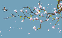 Échantillon, Design ZX0473, Papier peint panoramique Magnolia & Oiseaux - Collection 3 - Sur mesure