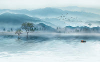 Échantillon, Design ZX0481, Papier peint panoramique Asie Encre Bleue - Collection 2 - Sur mesure