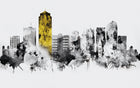 Design ZX0501 — Papier peint Skyline aquarelle eclaboussures noir jaune — Novomur