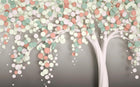 Design ZX0509 — Papier peint Arbre petites fleurs roses 3D fond gris — Novomur