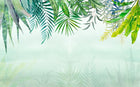 Design ZX0542 — Papier peint Palmes vert turquoise fond blanc vert — Novomur
