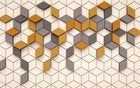 Design ZX0554 — Papier peint Hexagones jaune gris 3D mid-century — Novomur