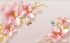 Design ZX0555 — Papier peint Magnolias roses ornements dores luxe — Novomur