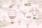 Design ZX0556 — Papier peint Montgolfieres avions roses ciel poudre — Novomur