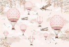 Design ZX0558 — Papier peint Montgolfieres avions roses ciel poudre 2 — Novomur