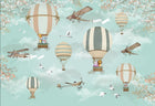 Design ZX0569 — Papier peint Montgolfieres avions animaux ciel turquoise — Novomur