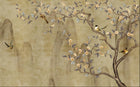 Design ZX0664 — Papier peint Pommier fleurs oiseaux montagne encre — Novomur