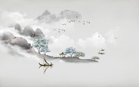 Échantillon, Design ZX0681, Papier peint panoramique Asie Encre Noire Pagode - Sur mesure