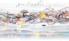 Design ZX0690 — Papier peint Vagues abstraites arbres oiseaux paysage — Novomur