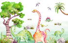 Design ZX0692 — Papier peint Dinosaures aquarelle arbres enfant — Novomur