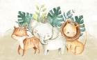 Design ZX0699 — Papier peint Tigre elephant lion aquarelle enfant — Novomur