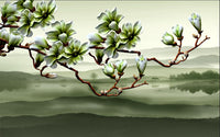 Échantillon, Design ZX0743, Papier peint panoramique Magnolia & Oiseaux - Collection 2 - Sur mesure