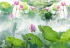 Design ZX0754 — Papier peint Lotus rose vif feuilles vert brume — Novomur