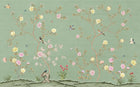 Design ZX0767 — Papier peint Chinoiserie branches fleurs oiseaux fond sauge — Novomur