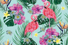 Design ZX0769 — Papier peint Flamants hibiscus monstera turquoise pop — Novomur