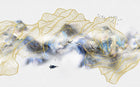 Design ZX0778 — Papier peint Montagnes lignes dorees grues abstrait — Novomur