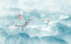 Design ZX0790 — Papier peint Baleines ocean phare aquarelle enfant — Novomur
