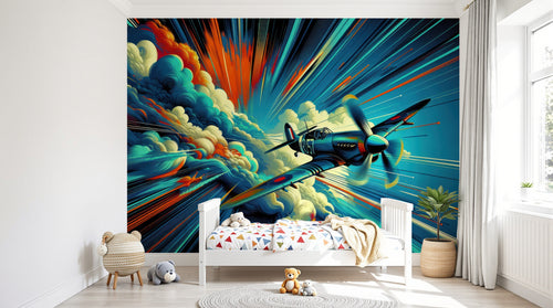 Design A0091 — Papier peint Avions et Véhicules Enfant — Novomur