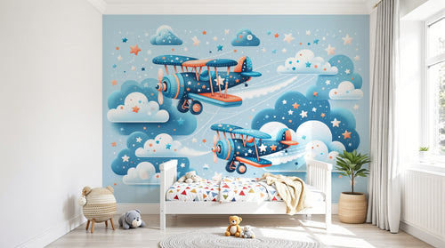 Design A0256 — Papier peint Avions et Véhicules Enfant — Novomur