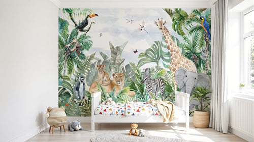 Design B004 — Papier peint Safari jungle luxuriante feuillage dense — Novomur