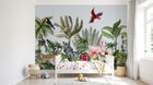Design B005 — Papier peint Jungle stylisee animaux et flamants roses — Novomur