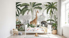 Design B012 — Papier peint Safari panoramique jungle dense multi-animaux — Novomur