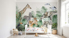 Design B015 — Papier peint Safari aquarelle familles animaux et monstera — Novomur