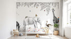 Design B018 — Papier peint Safari sketchbook noir blanc touches couleur — Novomur