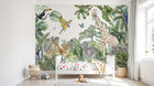Design B025 — Papier peint Safari aquarelle ara bleu et monstera — Novomur
