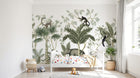 Design B027 — Papier peint Chinoiserie animaux exotiques bambou tons sauge — Novomur