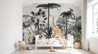 Design B030 — Papier peint Safari gravure noir blanc animaux en couleur — Novomur