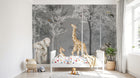 Design B031 — Papier peint Safari foret brumeuse arbres blancs gris — Novomur