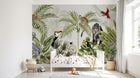 Design B037 — Papier peint Jungle moderne primates et oiseaux exotiques — Novomur