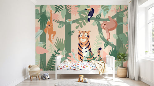 Design C0193 — Papier peint Jungle Enfant Tigre & Singes — Novomur