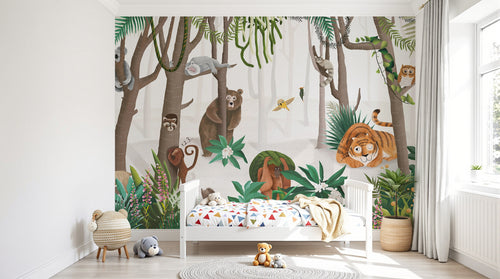 Design C0680 — Papier peint Jungle Enfant Tigre & Singes — Novomur