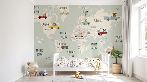 Design SD0718 — Papier peint Carte du Monde Enfant — Novomur
