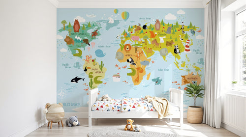 Design SK0077 — Papier peint Carte du Monde Enfant — Novomur