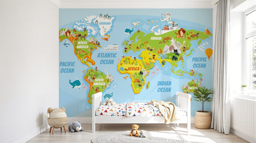Design SK0340 — Papier peint Carte du Monde Enfant — Novomur