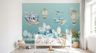 Design SL0064 — Papier peint Helicoptere avions montgolfieres village hiver — Novomur