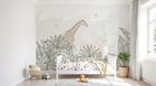 Design SL0273 — Papier peint Girafe elephant rose jungle pastel ligne — Novomur