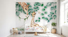Design SL0275 — Papier peint Girafe maman bebe arbre aquarelle — Novomur