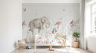 Design SL0327 — Papier peint Safari pastel feuillage tropical animaux — Novomur
