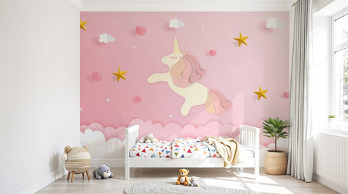 Design SL0453 — Papier peint Licorne papier rose etoiles enfant — Novomur