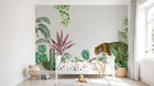 Design SL0778 — Papier peint Leopard jungle plantes diverses aquarelle — Novomur