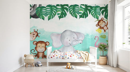 Design SL0816 — Papier peint Animaux jungle paresseux flamant aquarelle enfant — Novomur