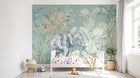 Design SL0824 — Papier peint Elephant jungle vert beige aquarelle vintage — Novomur