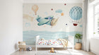 Design SL0876 — Papier peint Avion papier montgolfiere mer aquarelle — Novomur